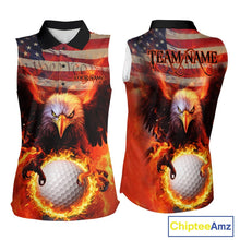 Load image into Gallery viewer, Custom Patriotic Eagle We The People Flame Golf Shirt For Women, Vintage US Flag Golf Shirt IPHW10599