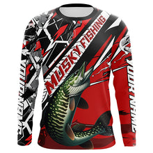 Load image into Gallery viewer, Black And Red Musky Long Sleeve Tournament Fishing Shirts, Custom Muskie Fishing Jerseys IPHW6204