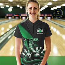 Load image into Gallery viewer, Custom Black And Green Cobra Snake Bowling Team Jerseys, Women Bowling Quarter-Zip Shirt IPHW11088