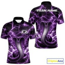 Load image into Gallery viewer, Custom Purple Thunder Lightning Cobra Snake Bowling Team Men Polo Shirt, Bowling Jersey IPHW11093