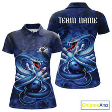 Load image into Gallery viewer, Custom Blue Snake Bowling Women Polo Shirt, Bowling Team Tournament Jerseys IPHW11094