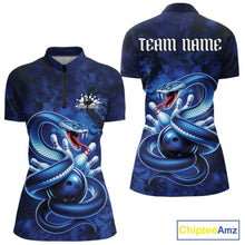 Load image into Gallery viewer, Custom Blue Snake Bowling Women Quarter-Zip Shirt, Bowling Team Tournament Jerseys IPHW11094