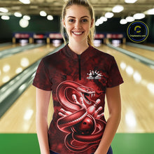 Load image into Gallery viewer, Custom Red Snake Bowling Women Quarter-Zip Shirt, Bowling Team Tournament Jerseys IPHW11095