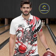 Load image into Gallery viewer, Custom Red Tribal Flame Bowling Men Polo Shirt, Polygonal Bowling Jerseys IPHW11378
