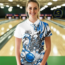 Load image into Gallery viewer, Custom Blue Tribal Flame Bowling Women Quarter-Zip Shirt, Polygonal Bowling Jerseys IPHW11379