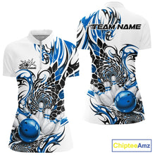 Load image into Gallery viewer, Custom Blue Tribal Flame Bowling Women Quarter-Zip Shirt, Polygonal Bowling Jerseys IPHW11379