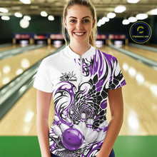 Load image into Gallery viewer, Custom Purple Tribal Flame Bowling Women Quarter-Zip Shirt, Polygonal Bowling Jerseys IPHW11381