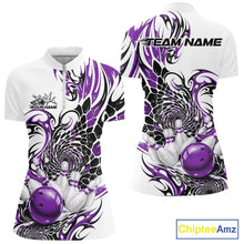 Load image into Gallery viewer, Custom Purple Tribal Flame Bowling Women Quarter-Zip Shirt, Polygonal Bowling Jerseys IPHW11381