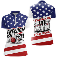 Load image into Gallery viewer, "Freedom Isn'T Free" Bowling Shirts For Women, Personalized Patriotic Bowling Team Jerseys IPHW6702