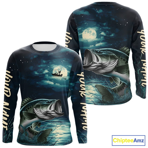 Full Moon Fishing Custom Largemouth Bass Long Sleeve Night Fishing Shirts For Fishing Lovers IPHW9221