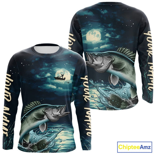 Full Moon Fishing Custom Walleye Long Sleeve Night Fishing Shirts For Fishing Lovers IPHW9222