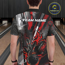 Load image into Gallery viewer, Custom Grunge Black And Red Fire Flame Bowling Polo Shirts For Men, Bowling Team Uniform IPHW9555
