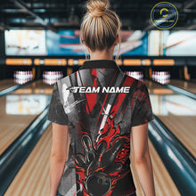 Load image into Gallery viewer, Custom Grunge Black And Red Fire Flame Bowling Women Polo Shirt, Bowling Team Uniform IPHW9555