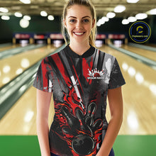 Load image into Gallery viewer, Custom Grunge Black And Red Fire Flame Bowling Women Quarter-Zip Shirt, Bowling Uniform IPHW9555