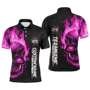 Flame Skull American Flag Custom Team Bowling Shirts For Men, Patriotic Bowling Shirt IPHW5156