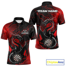 Load image into Gallery viewer, Custom Red Thunder Lightning Dragon Dart Polo Shirts For Men, Dragon Dart Team Jerseys IPHW9939