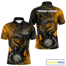 Load image into Gallery viewer, Custom Gold Thunder Lightning Dragon Dart Polo Shirts For Men, Dragon Dart Team Jerseys IPHW9940