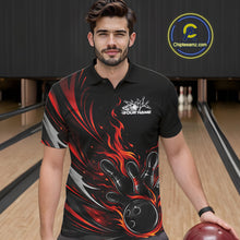 Load image into Gallery viewer, Custom Black And Red Fire Flame Bowling Men Jerseys, Bowling League Polo Shirt IPHW10308