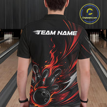 Load image into Gallery viewer, Custom Black And Red Fire Flame Bowling Men Jerseys, Bowling League Polo Shirt IPHW10308