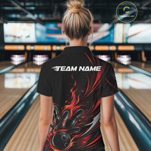 Load image into Gallery viewer, Custom Black And Red Fire Flame Bowling Women Jerseys, Bowling League Polo Shirt IPHW10308