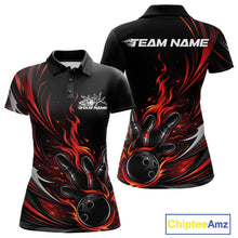 Load image into Gallery viewer, Custom Black And Red Fire Flame Bowling Women Jerseys, Bowling League Polo Shirt IPHW10308