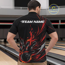 Load image into Gallery viewer, Custom Black And Red Fire Flame Bowling Men Jerseys, Bowling League Quarter-Zip Shirt IPHW10308