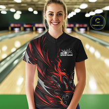 Load image into Gallery viewer, Custom Black And Red Fire Flame Bowling Women Jerseys, Bowling League Quarter-Zip Shirt IPHW10308