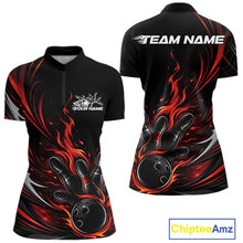 Load image into Gallery viewer, Custom Black And Red Fire Flame Bowling Women Jerseys, Bowling League Quarter-Zip Shirt IPHW10308