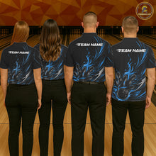 Load image into Gallery viewer, Custom Black And Blue Fire Flame Bowling Men Jerseys, Bowling League Polo Shirt IPHW10309