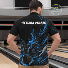 Load image into Gallery viewer, Custom Black And Blue Fire Flame Bowling Men Jerseys, Bowling League Quarter-Zip Shirt IPHW10309