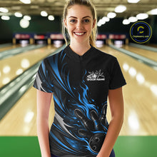 Load image into Gallery viewer, Custom Black And Blue Fire Flame Bowling Women Jerseys, Bowling League Quarter-Zip Shirt IPHW10309