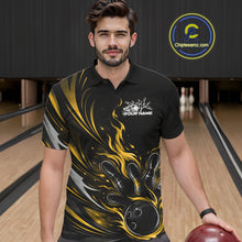 Load image into Gallery viewer, Custom Black And Yellow Fire Flame Bowling Men Jerseys, Bowling League Polo Shirt IPHW10310