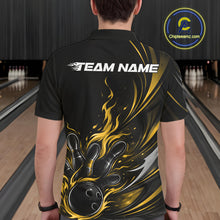 Load image into Gallery viewer, Custom Black And Yellow Fire Flame Bowling Men Jerseys, Bowling League Polo Shirt IPHW10310