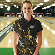 Load image into Gallery viewer, Custom Black And Yellow Fire Flame Bowling Women Jerseys, Bowling League Polo Shirt IPHW10310