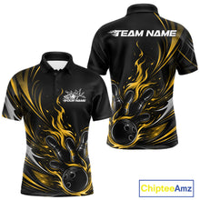 Load image into Gallery viewer, Custom Black And Yellow Fire Flame Bowling Men Jerseys, Bowling League Polo Shirt IPHW10310
