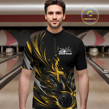 Load image into Gallery viewer, Custom Black And Yellow Fire Flame Bowling Men Jerseys, Bowling League Quarter-Zip Shirt IPHW10310