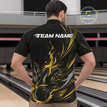 Load image into Gallery viewer, Custom Black And Yellow Fire Flame Bowling Men Jerseys, Bowling League Quarter-Zip Shirt IPHW10310