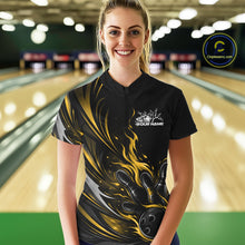 Load image into Gallery viewer, Custom Black And Yellow Fire Flame Bowling Women Jerseys, Bowling League Shirt IPHW10310