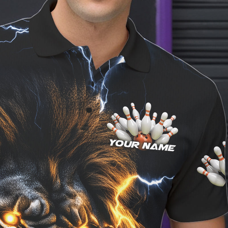 Custom Blue Thunder Lightning Lion Bowling Team Men Polo Shirts, Lion Bowling League Shirt IPHW8986