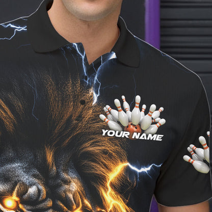 Custom Blue Thunder Lightning Lion Bowling Team Men Polo Shirts, Lion Bowling League Shirt IPHW8986