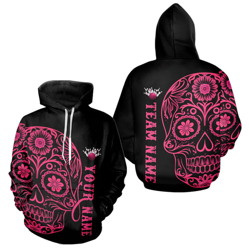 Pink Sugar Skull Tattoo Custom Bowling Team Men And Women Hoodie Shirts, Halloween Bowling Jerseys IPHW6711