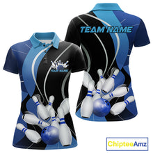 Load image into Gallery viewer, Custom Black And Blue Bowling Jerseys, Women Bowling Polo Shirt Team Uniform IPHW9226