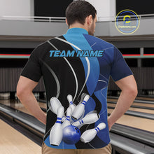 Load image into Gallery viewer, Custom Black And Blue Bowling Jerseys, Men Bowling Quarter-Zip Shirt Team Uniform IPHW9226