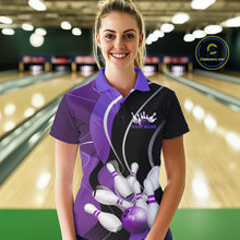 Load image into Gallery viewer, Custom Black And Purple Bowling Jerseys, Women Bowling Polo Shirt Team Uniform IPHW9227
