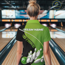 Load image into Gallery viewer, Custom Black And Green Strike Bowling Quarter-Zip Shirts For Women, Team Bowler Outfit IPHW9228