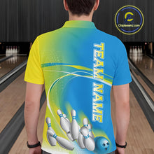 Load image into Gallery viewer, Custom Blue And Yellow Strike Bowling Polo Shirts For Men, Strike Bowling Team Jersey IPHW9233