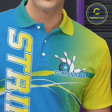 Load image into Gallery viewer, Custom Blue And Yellow Strike Bowling Polo Shirts For Men, Strike Bowling Team Jersey IPHW9233