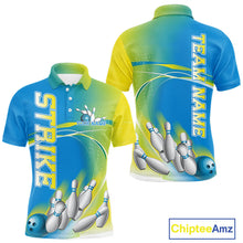 Load image into Gallery viewer, Custom Blue And Yellow Strike Bowling Polo Shirts For Men, Strike Bowling Team Jersey IPHW9233