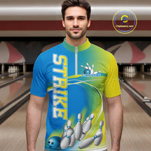 Load image into Gallery viewer, Custom Blue And Yellow Strike Bowling Quarter-Zip Shirts For Men, Strike Bowling Team Jersey IPHW9233