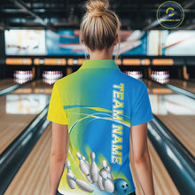 Load image into Gallery viewer, Custom Blue And Yellow Strike Bowling Quarter-Zip Shirts For Women, Bowling Team Jersey IPHW9233